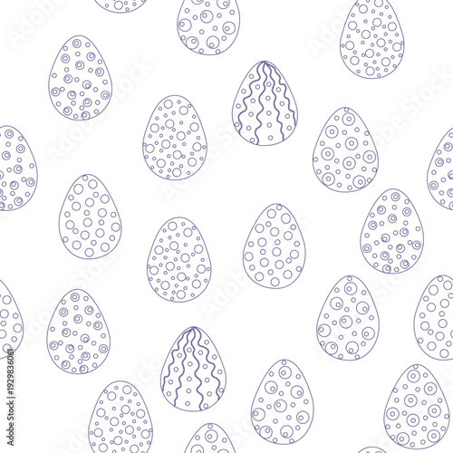 Seamless pattern with Easter eggs, outline design. A vibrant seamless background for Easter designs, featuring cute patterned eggs with polka dots, flowers, and stripes.