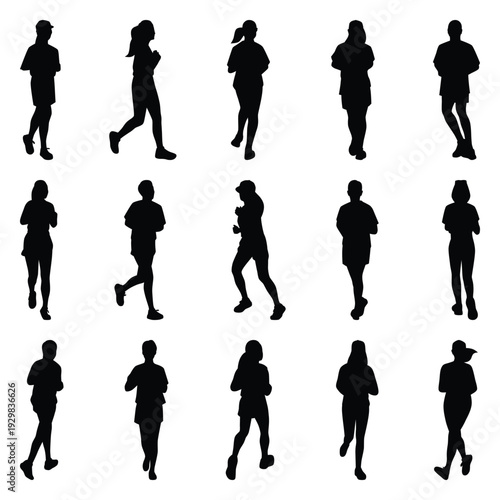 Vector collection set of running people silhouettes.