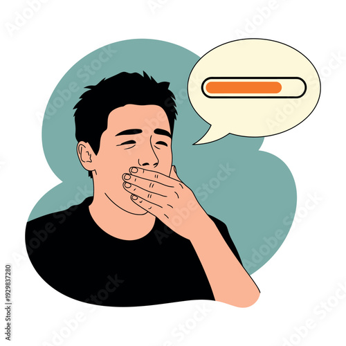 A man covering his mouth in shock with a thermometer in his thought bubble