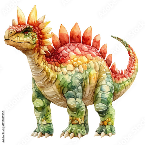 Ankylosaurus, clipart watercolor vector, isolated on a white background.