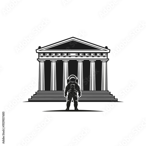 Astronaut standing in front of building.