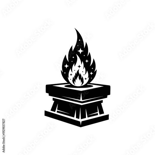 Black and white flame icon burning.