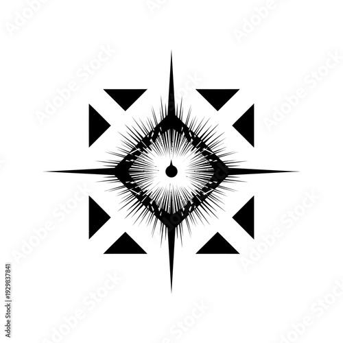 Black and white geometric eye symbol.
