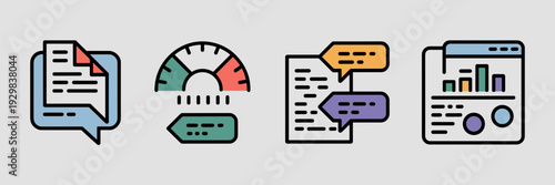Text mining and sentiment analysis icon sheet – Perfect for data analytics platforms, UX research, or natural language processing.