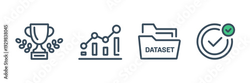 Modern AI evaluation and performance icon sheet – Suitable for benchmarking software, analytics platforms, or technical blog posts.
