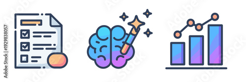 Survey builder icons with AI magic wand and charts – Perfect for marketing feedback, data collection apps, or smart form design.