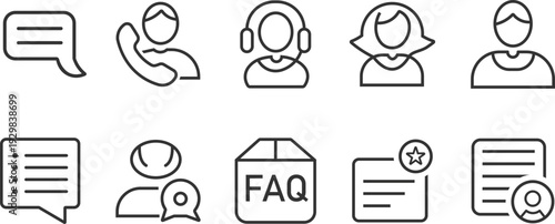 Customer Support & Helpdesk Line Icons – Service and Communication Vector Set