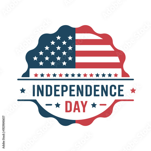 A patriotic Independence Day graphic design featuring the American flag and stars on a white background