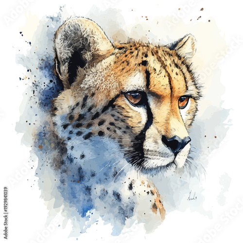 watercolor of Cheetah, vector, isolated on a white background.