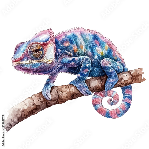 Chameleon, watercolor clipart vector, isolated on a white background.