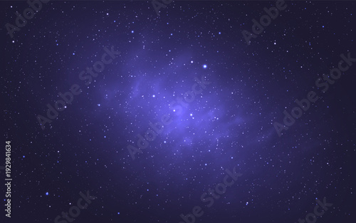 Space background. Realistic cosmos texture. Color nebula with bright stars. Deep universe with constellation. Magic starry galaxy with stardust. Purple outer space. Vector illustration.
