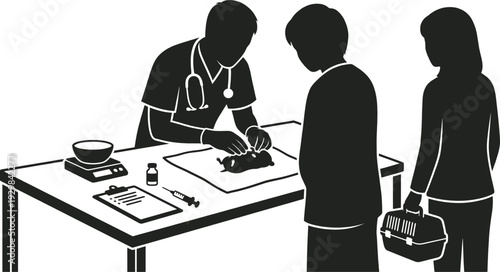 Hamster receiving veterinary checkup in a modern clinic vector