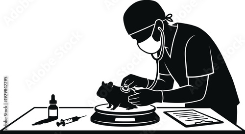 Hamster receiving veterinary checkup in a modern clinic vector