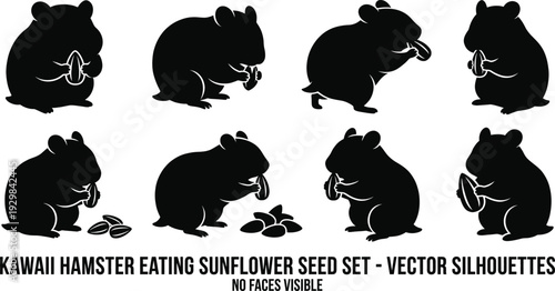 Hamster characters eating seeds cartoon animal vector set