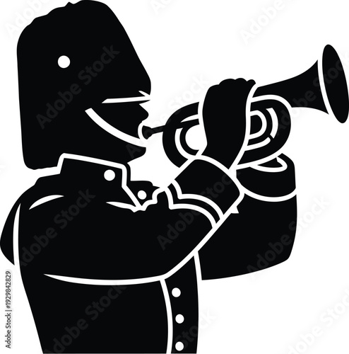 Bugler playing the last post silhouette vector illustration