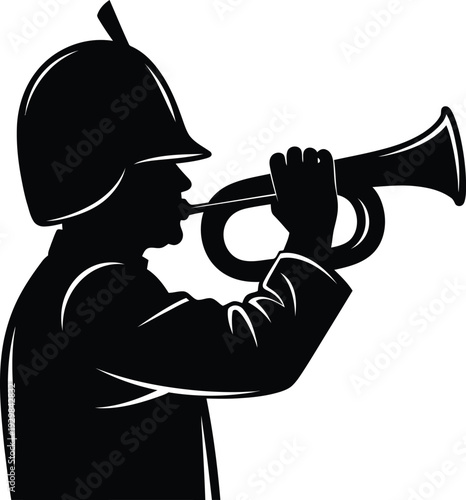 Bugler playing the last post silhouette vector illustration