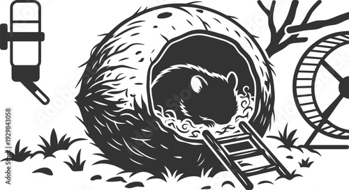 Hamster sleeping in a natural coconut shell pet house