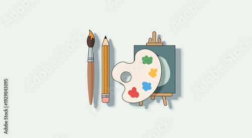 Colorful paint brushes and palette set.