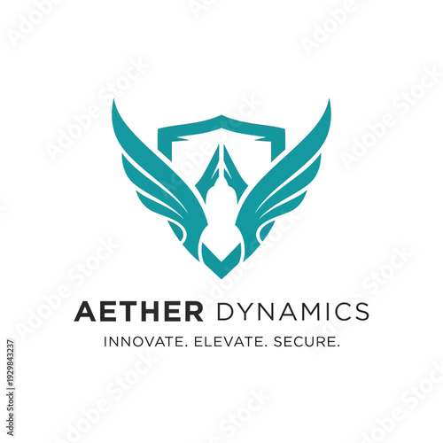 Aether Dynamics logo with winged shield emblem and innovative tagline.