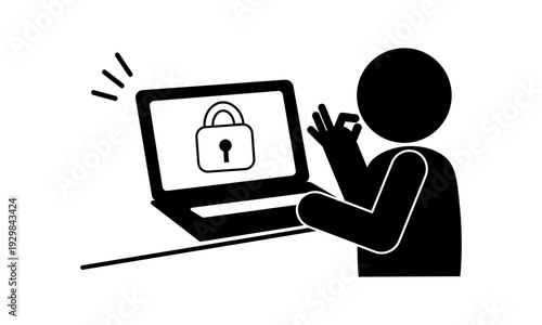 パソコンをロックする人のピクトグラム
