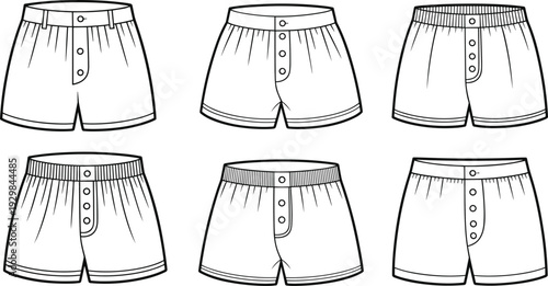 Women High Waist Shorts Collection, Button Front Casual Summer Apparel Technical Fashion Templates Isolated on White Background for Clothing Design