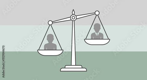 Illustration of balance scale with silhouettes of people on each side in equilibrium