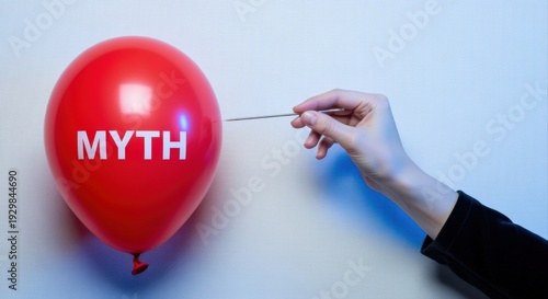 Wallpaper Mural Debunking Myths: Hand Popping Red Balloon with Needle, Concept of Truth and Reality Torontodigital.ca