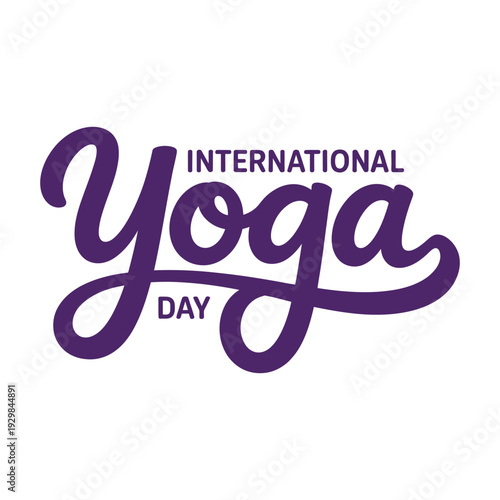 International Yoga Day logo on a white background with purple text
