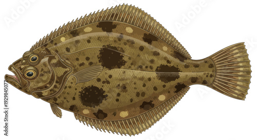 Flatfish Flounder Seafood Illustration Isolated White Background