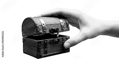 Hand Opening Treasure Chest Halftone Texture