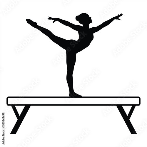 Gymnast Silhouette on Balance Beam Performing an Extension