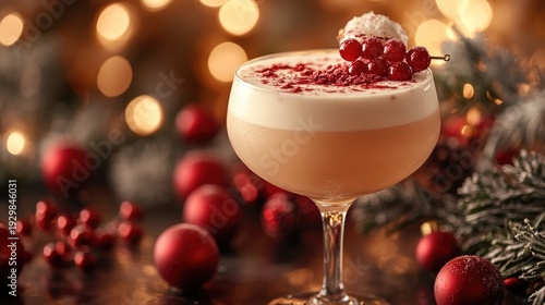 Christmas eggnog cocktails with festive decorations