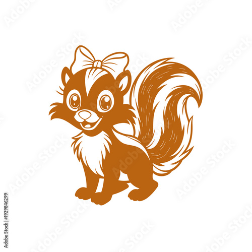 Cute cartoon skunk character with a bow on its head, isolated on white background.