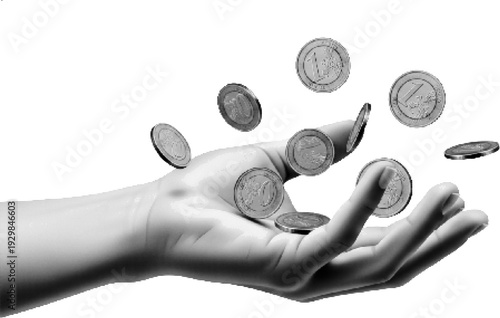 Floating Coins in Hand Halftone Texture Effect