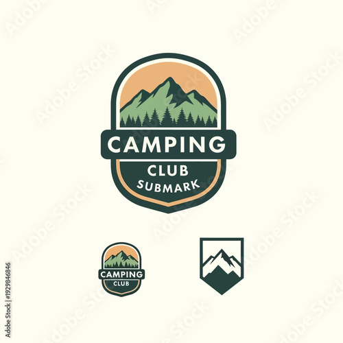 Camping Club Logo Design with Mountain Elements.