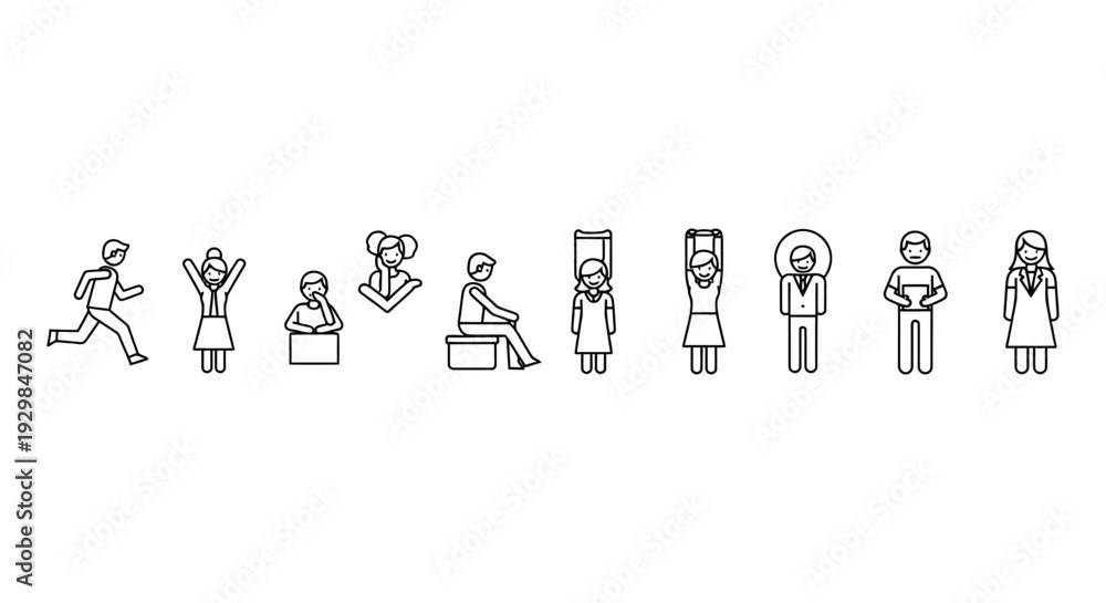 Fototapeta premium people icons set line style various actions and emotions
