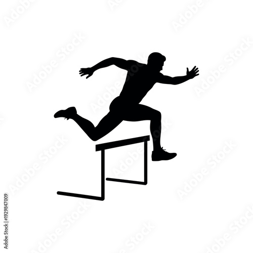 A silhouette of a man jumping over a hurdle in a track and field event with motion and energy