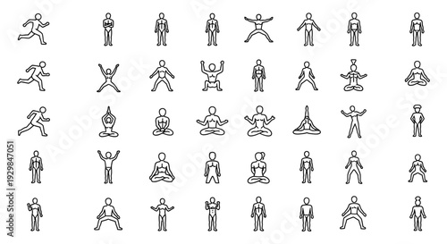 stick figures doing various yoga poses and exercises