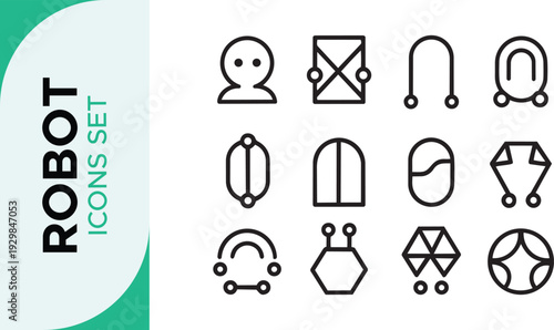 Robot Icon Set,  Robotics Line Art Icon Set – AI, Automation, and Futuristic Technology Outline Symbols Bot AI icon set robot assistant virtual smart character bubble logo 