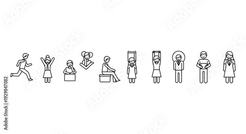 people icons set line style various actions and emotions
