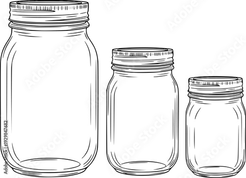 Set of Mason jars Outline vector illustration isolated On Transparent Background
