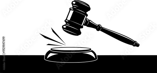 Gavel striking sound block legal silhouette vector illustration
