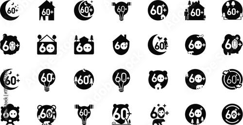 Collection of 60+ age icons for senior living
