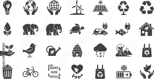 Eco friendly icons for sustainable living and environmental conservation
