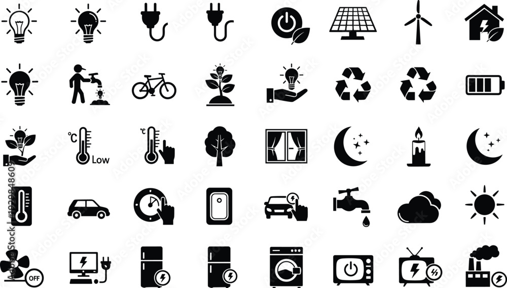 Fototapeta premium Energy saving icons collection for eco-friendly designs