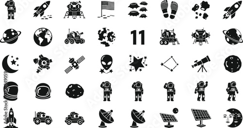 Space exploration icons set with astronauts and spacecraft