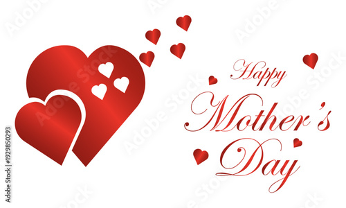 Abstract illustration of "Happy Mother's Day" writing with hearts and flowers, vector illustration