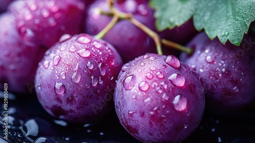 Close up of fresh grapes with water drops