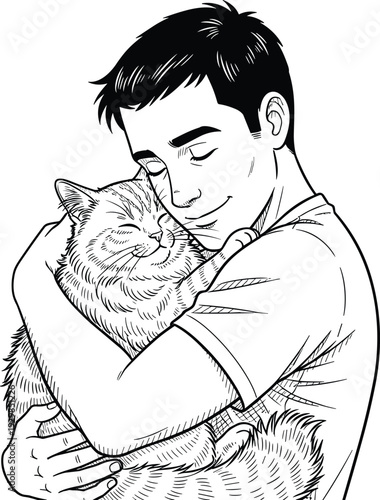 Man tenderly hugging a cat
