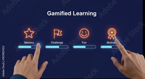 Wallpaper Mural Interactive Gamified Learning Interface with Progress Bars and Engaging Icons on a Touchscreen Display Torontodigital.ca